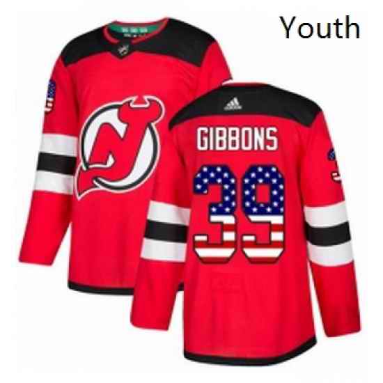 Youth Adidas New Jersey Devils 39 Brian Gibbons Authentic Red USA Flag Fashion NHL Jersey